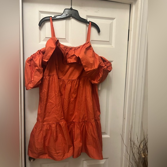 Orange Ruffle Off-Shoulder Dress - Picture 4 of 6